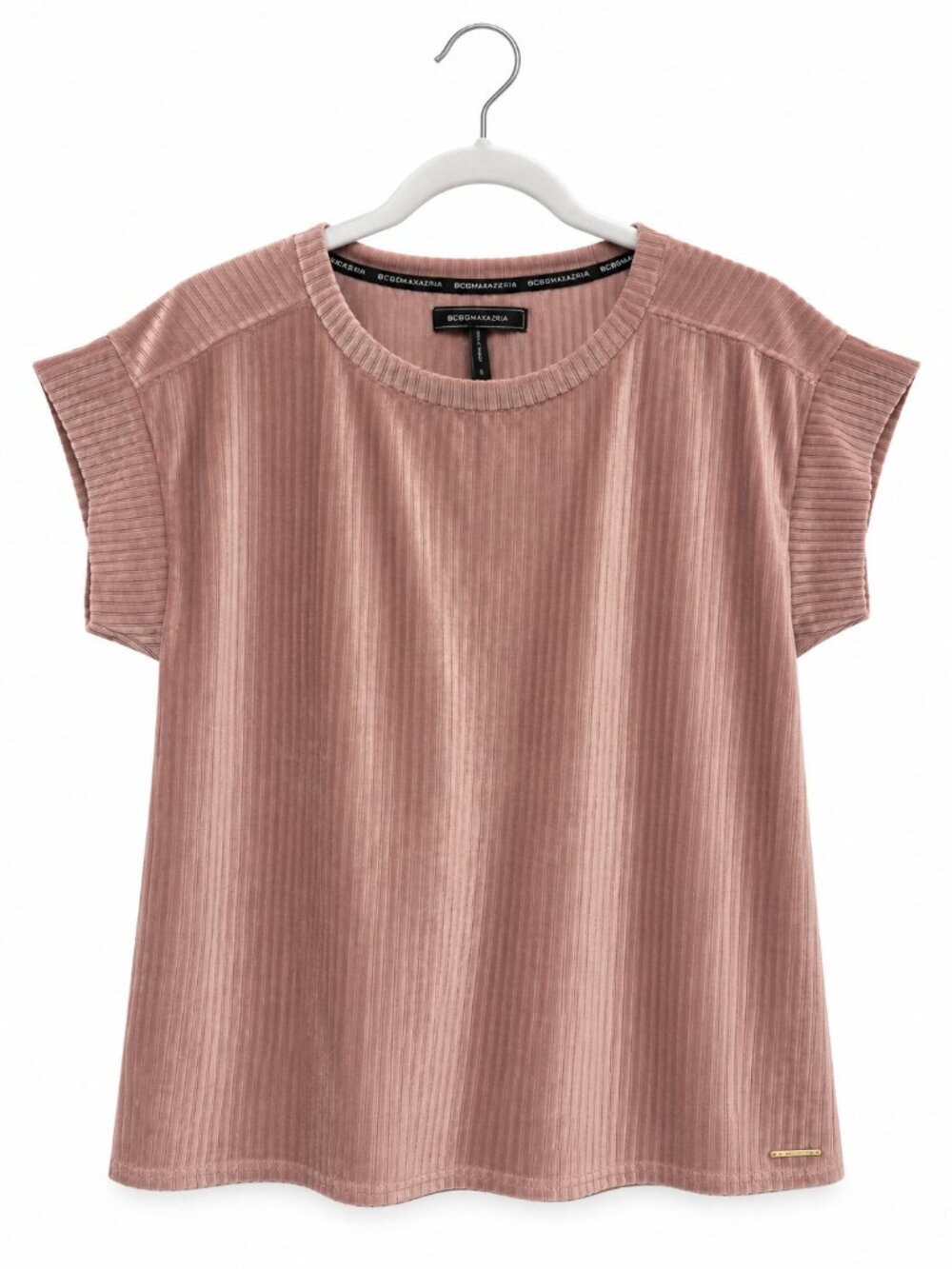 BCBGMaxAzria Dusty Rose Ribbed Velvet Short Sleeve Top